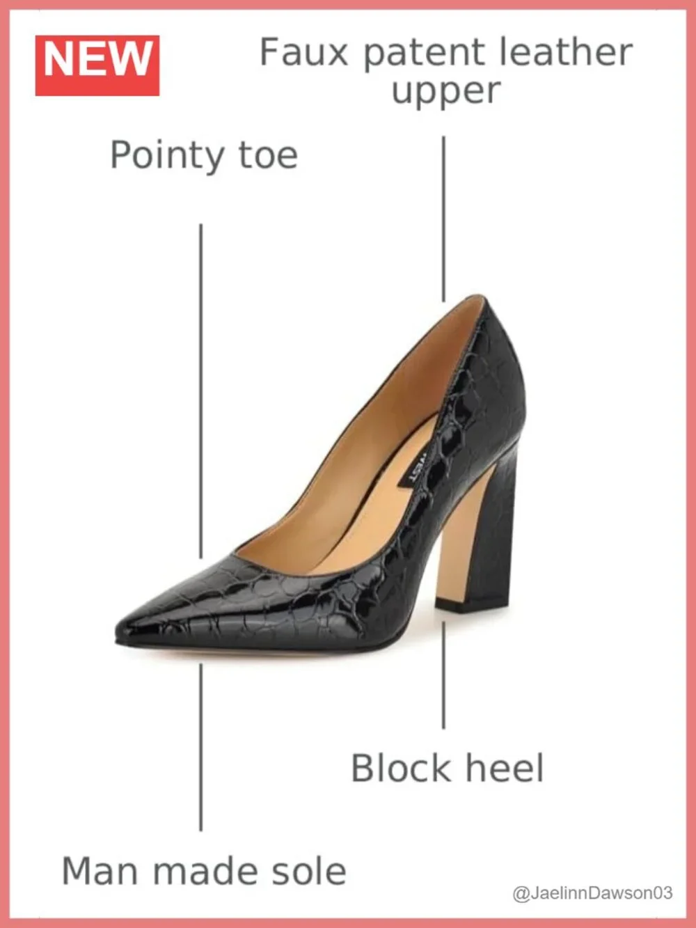 Nine West Tamant Pump Faux Leather Pointed Toe Block Heel Slip On